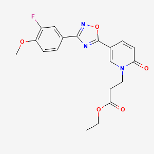 molecular formula C19H18FN3O5 B2617919 ethyl 3-(5-(3-(3-fluoro-4-methoxyphenyl)-1,2,4-oxadiazol-5-yl)-2-oxopyridin-1(2H)-yl)propanoate CAS No. 1396813-72-1
