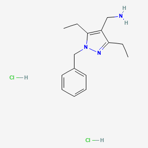 molecular formula C15H23Cl2N3 B2617925 (1-benzyl-3,5-diethyl-1H-pyrazol-4-yl)methanamine dihydrochloride CAS No. 1909318-99-5
