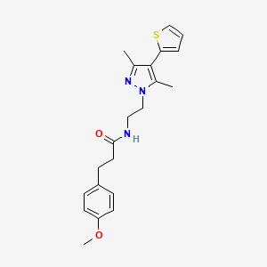 molecular formula C21H25N3O2S B2617945 N-(2-(3,5-dimethyl-4-(thiophen-2-yl)-1H-pyrazol-1-yl)ethyl)-3-(4-methoxyphenyl)propanamide CAS No. 2034553-46-1