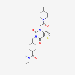 molecular formula C25H36N4O4S B2617949 4-((1-(2-(4-methylpiperidin-1-yl)-2-oxoethyl)-2,4-dioxo-1,2-dihydrothieno[3,2-d]pyrimidin-3(4H)-yl)methyl)-N-propylcyclohexanecarboxamide CAS No. 941893-60-3