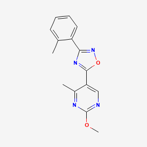 molecular formula C15H14N4O2 B2617975 5-(2-Methoxy-4-methylpyrimidin-5-yl)-3-(o-tolyl)-1,2,4-oxadiazole CAS No. 2034514-78-6