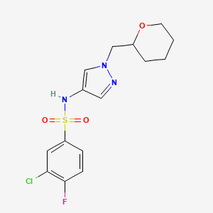 3-chloro-4-fluoro-N-(1-((tetrahydro-2H-pyran-2-yl)methyl)-1H-pyrazol-4-yl)benzenesulfonamide