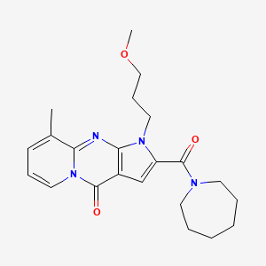 molecular formula C22H28N4O3 B2617980 2-(azepane-1-carbonyl)-1-(3-methoxypropyl)-9-methylpyrido[1,2-a]pyrrolo[2,3-d]pyrimidin-4(1H)-one CAS No. 902043-81-6
