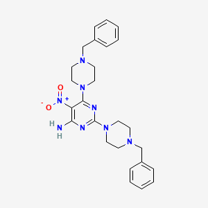 molecular formula C26H32N8O2 B2617985 2,6-Bis(4-benzylpiperazin-1-yl)-5-nitropyrimidin-4-amine CAS No. 714927-12-5