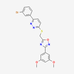 molecular formula C21H17BrN4O3S B2617989 3-(3-Bromophenyl)-6-({[3-(3,5-dimethoxyphenyl)-1,2,4-oxadiazol-5-yl]methyl}thio)pyridazine CAS No. 1111316-49-4