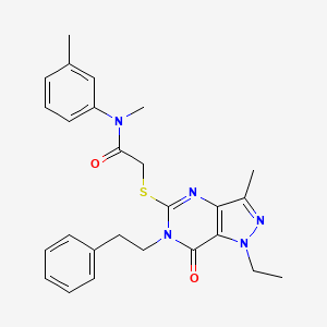 molecular formula C26H29N5O2S B2618001 2-((1-乙基-3-甲基-7-氧代-6-苯乙基-6,7-二氢-1H-吡唑并[4,3-d]嘧啶-5-基)硫代)-N-甲基-N-(间甲苯基)乙酰胺 CAS No. 1358533-32-0