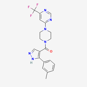 molecular formula C20H19F3N6O B2618020 (3-(m-tolyl)-1H-pyrazol-4-yl)(4-(6-(trifluoromethyl)pyrimidin-4-yl)piperazin-1-yl)methanone CAS No. 2034407-57-1