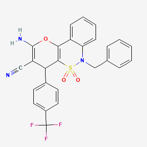 molecular formula C26H18F3N3O3S B2618062 2-Amino-6-benzyl-4-[4-(trifluoromethyl)phenyl]-4,6-dihydropyrano[3,2-c][2,1]benzothiazine-3-carbonitrile 5,5-dioxide CAS No. 893288-71-6