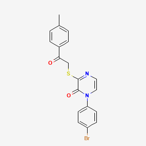 molecular formula C19H15BrN2O2S B2618063 1-(4-bromophenyl)-3-((2-oxo-2-(p-tolyl)ethyl)thio)pyrazin-2(1H)-one CAS No. 946369-81-9