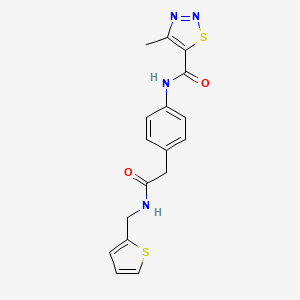 molecular formula C17H16N4O2S2 B2618067 4-methyl-N-(4-(2-oxo-2-((thiophen-2-ylmethyl)amino)ethyl)phenyl)-1,2,3-thiadiazole-5-carboxamide CAS No. 1206990-19-3