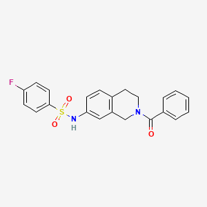 molecular formula C22H19FN2O3S B2618089 N-(2-benzoyl-1,2,3,4-tetrahydroisoquinolin-7-yl)-4-fluorobenzenesulfonamide CAS No. 955639-12-0