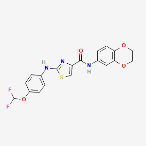 molecular formula C19H15F2N3O4S B2618094 2-((4-(difluoromethoxy)phenyl)amino)-N-(2,3-dihydrobenzo[b][1,4]dioxin-6-yl)thiazole-4-carboxamide CAS No. 1105230-08-7