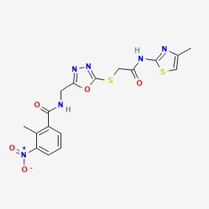 2-methyl-N-((5-((2-((4-methylthiazol-2-yl)amino)-2-oxoethyl)thio)-1,3,4-oxadiazol-2-yl)methyl)-3-nitrobenzamide
