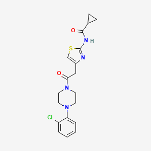 molecular formula C19H21ClN4O2S B2618121 N-(4-(2-(4-(2-氯苯基)哌嗪-1-基)-2-氧代乙基)噻唑-2-基)环丙烷甲酰胺 CAS No. 923145-77-1