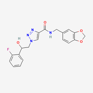 molecular formula C19H17FN4O4 B2618132 N-(苯并[d][1,3]二氧杂环-5-基甲基)-1-(2-(2-氟苯基)-2-羟乙基)-1H-1,2,3-三唑-4-甲酰胺 CAS No. 2034242-04-9