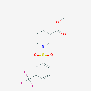 molecular formula C15H18F3NO4S B261815 Ethyl 1-{[3-(trifluoromethyl)phenyl]sulfonyl}-3-piperidinecarboxylate 