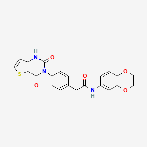molecular formula C22H17N3O5S B2618175 N-(2,3-dihydrobenzo[b][1,4]dioxin-6-yl)-2-(4-(2,4-dioxo-1,2-dihydrothieno[3,2-d]pyrimidin-3(4H)-yl)phenyl)acetamide CAS No. 1428359-28-7