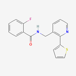 molecular formula C17H13FN2OS B2618186 2-氟-N-((2-(噻吩-2-基)吡啶-3-基)甲基)苯甲酰胺 CAS No. 2034576-23-1