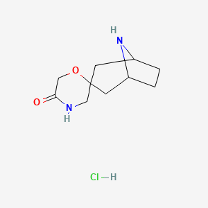 molecular formula C10H17ClN2O2 B2618187 8-Azaspiro[bicyclo[3.2.1]octane-3,2'-morpholin]-5'-one hydrochloride CAS No. 1881288-16-9