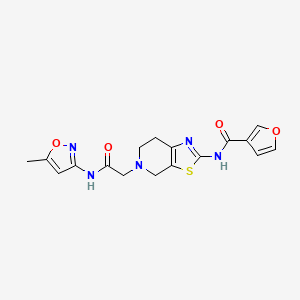molecular formula C17H17N5O4S B2618221 N-(5-(2-((5-methylisoxazol-3-yl)amino)-2-oxoethyl)-4,5,6,7-tetrahydrothiazolo[5,4-c]pyridin-2-yl)furan-3-carboxamide CAS No. 1428365-77-8