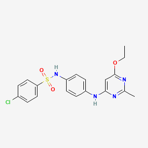 molecular formula C19H19ClN4O3S B2618228 4-chloro-N-(4-((6-ethoxy-2-methylpyrimidin-4-yl)amino)phenyl)benzenesulfonamide CAS No. 946356-67-8