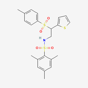 molecular formula C22H25NO4S3 B2618243 2,4,6-trimethyl-N-(2-(thiophen-2-yl)-2-tosylethyl)benzenesulfonamide CAS No. 896343-45-6