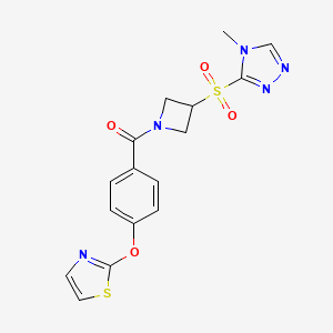 molecular formula C16H15N5O4S2 B2618251 (3-((4-methyl-4H-1,2,4-triazol-3-yl)sulfonyl)azetidin-1-yl)(4-(thiazol-2-yloxy)phenyl)methanone CAS No. 2034444-28-3