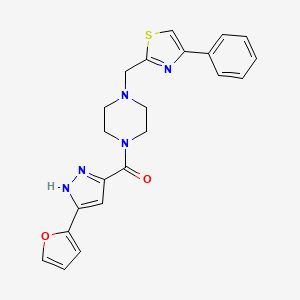 molecular formula C22H21N5O2S B2618267 (3-(furan-2-yl)-1H-pyrazol-5-yl)(4-((4-phenylthiazol-2-yl)methyl)piperazin-1-yl)methanone CAS No. 1257659-20-3