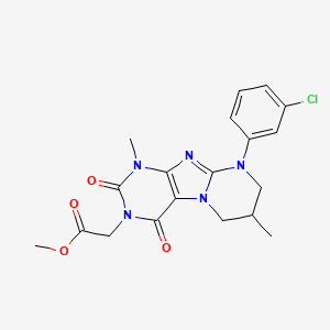 molecular formula C19H20ClN5O4 B2618270 methyl 2-[9-(3-chlorophenyl)-1,7-dimethyl-2,4-dioxo-7,8-dihydro-6H-purino[7,8-a]pyrimidin-3-yl]acetate CAS No. 876900-88-8