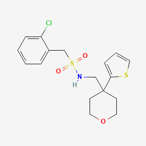 molecular formula C17H20ClNO3S2 B2618281 1-(2-chlorophenyl)-N-((4-(thiophen-2-yl)tetrahydro-2H-pyran-4-yl)methyl)methanesulfonamide CAS No. 1203255-83-7