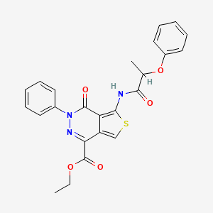 molecular formula C24H21N3O5S B2618292 Ethyl 4-oxo-5-(2-phenoxypropanamido)-3-phenyl-3,4-dihydrothieno[3,4-d]pyridazine-1-carboxylate CAS No. 851947-51-8