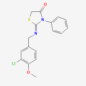 molecular formula C17H15ClN2O2S B2618313 2-[(3-Chloro-4-methoxybenzyl)imino]-3-phenyl-1,3-thiazolan-4-one CAS No. 692738-15-1