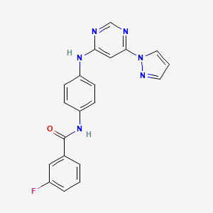 molecular formula C20H15FN6O B2618316 N-(4-((6-(1H-pyrazol-1-yl)pyrimidin-4-yl)amino)phenyl)-3-fluorobenzamide CAS No. 1171157-97-3