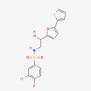 molecular formula C16H13ClFNO4S2 B2618345 3-chloro-4-fluoro-N-{2-hydroxy-2-[5-(thiophen-2-yl)furan-2-yl]ethyl}benzene-1-sulfonamide CAS No. 2320538-75-6