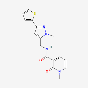 molecular formula C16H16N4O2S B2618375 1-Methyl-N-[(2-methyl-5-thiophen-2-ylpyrazol-3-yl)methyl]-2-oxopyridine-3-carboxamide CAS No. 2309588-58-5