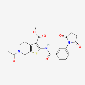 molecular formula C22H21N3O6S B2618379 methyl 6-acetyl-2-[[3-(2,5-dioxopyrrolidin-1-yl)benzoyl]amino]-5,7-dihydro-4H-thieno[2,3-c]pyridine-3-carboxylate CAS No. 864857-90-9