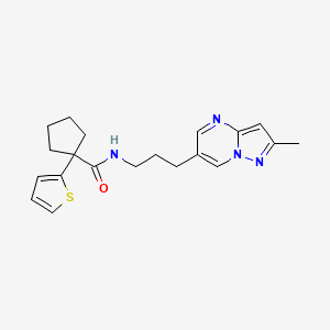 molecular formula C20H24N4OS B2618383 N-(3-(2-methylpyrazolo[1,5-a]pyrimidin-6-yl)propyl)-1-(thiophen-2-yl)cyclopentanecarboxamide CAS No. 1797636-42-0