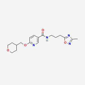 molecular formula C18H24N4O4 B2618391 N-(3-(3-甲基-1,2,4-恶二唑-5-基)丙基)-6-((四氢-2H-吡喃-4-基)甲氧基)烟酰胺 CAS No. 2034449-20-0
