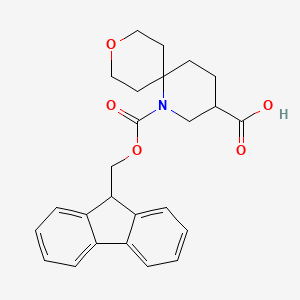 molecular formula C25H27NO5 B2618397 1-(9H-Fluoren-9-ylmethoxycarbonyl)-9-oxa-1-azaspiro[5.5]undecane-3-carboxylic acid CAS No. 2416234-46-1