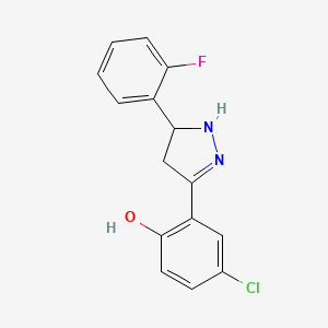 molecular formula C15H12ClFN2O B2618406 4-chloro-2-[5-(2-fluorophenyl)-4,5-dihydro-1H-pyrazol-3-yl]phenol CAS No. 610277-57-1