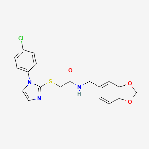 molecular formula C19H16ClN3O3S B2618446 N-[(2H-1,3-benzodioxol-5-yl)methyl]-2-{[1-(4-chlorophenyl)-1H-imidazol-2-yl]sulfanyl}acetamide CAS No. 851079-30-6