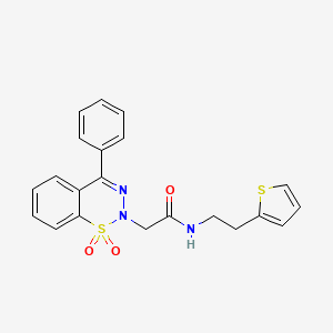 molecular formula C21H19N3O3S2 B2618460 2-(1,1-dioxido-4-phenyl-2H-benzo[e][1,2,3]thiadiazin-2-yl)-N-(2-(thiophen-2-yl)ethyl)acetamide CAS No. 1428378-77-1