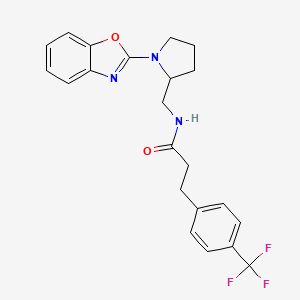 molecular formula C22H22F3N3O2 B2618483 N-((1-(benzo[d]oxazol-2-yl)pyrrolidin-2-yl)methyl)-3-(4-(trifluoromethyl)phenyl)propanamide CAS No. 1788561-40-9