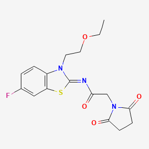 molecular formula C17H18FN3O4S B2618485 (Z)-2-(2,5-二氧代吡咯烷-1-基)-N-(3-(2-乙氧基乙基)-6-氟苯并[d]噻唑-2(3H)-亚甲基)乙酰胺 CAS No. 865173-55-3