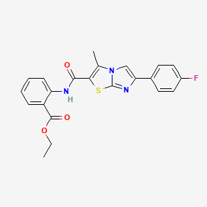 molecular formula C22H18FN3O3S B2618500 ethyl 2-[6-(4-fluorophenyl)-3-methylimidazo[2,1-b][1,3]thiazole-2-amido]benzoate CAS No. 933212-10-3