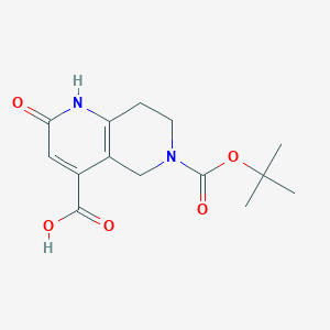 molecular formula C14H18N2O5 B2618503 6-[(2-Methylpropan-2-yl)oxycarbonyl]-2-oxo-1,5,7,8-tetrahydro-1,6-naphthyridine-4-carboxylic acid CAS No. 2138348-91-9