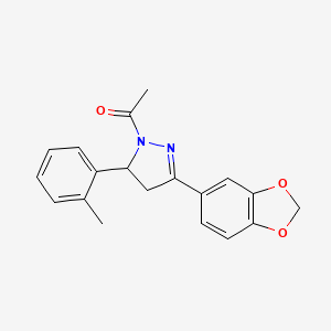 molecular formula C19H18N2O3 B2618522 1-(3-(benzo[d][1,3]dioxol-5-yl)-5-(o-tolyl)-4,5-dihydro-1H-pyrazol-1-yl)ethanone CAS No. 1241268-12-1