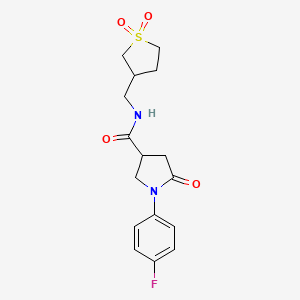 molecular formula C16H19FN2O4S B2618527 N-((1,1-dioxidotetrahydrothiophen-3-yl)methyl)-1-(4-fluorophenyl)-5-oxopyrrolidine-3-carboxamide CAS No. 1235101-06-0
