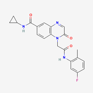 molecular formula C21H19FN4O3 B2618535 N-环丙基-1-(2-((5-氟-2-甲苯基)氨基)-2-氧代乙基)-2-氧代-1,2-二氢喹喔啉-6-甲酰胺 CAS No. 1251696-11-3