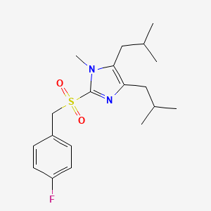 molecular formula C19H27FN2O2S B2618538 4,5-diisobutyl-1-methyl-1H-imidazol-2-yl 4-fluorobenzyl sulfone CAS No. 866049-05-0